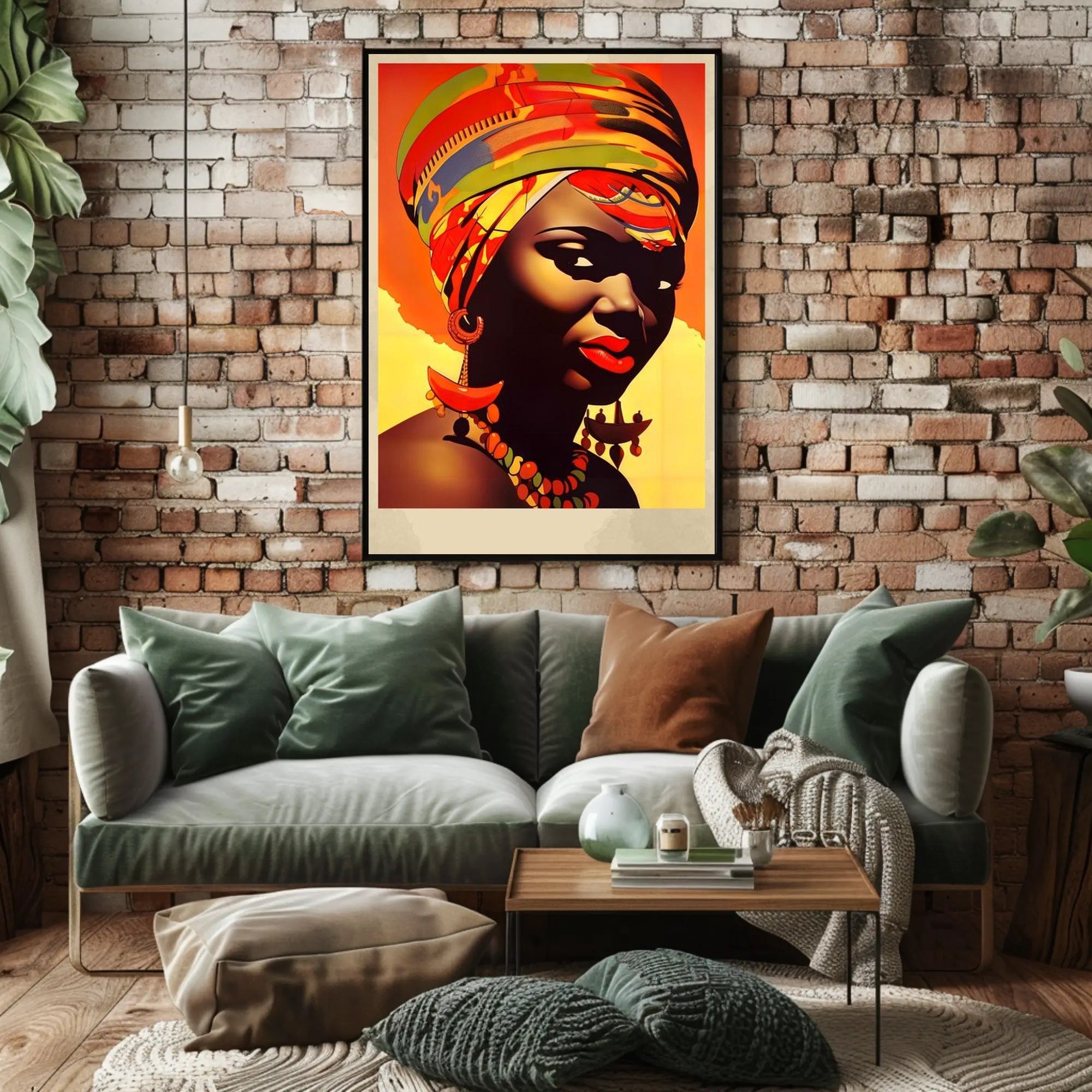 Vibrant Elegance: Woman with Colorful Headwrap and Bold Accessories Poster