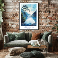 Serene Loch Ness Watercolor Landscape Travel Poster PosterGoat