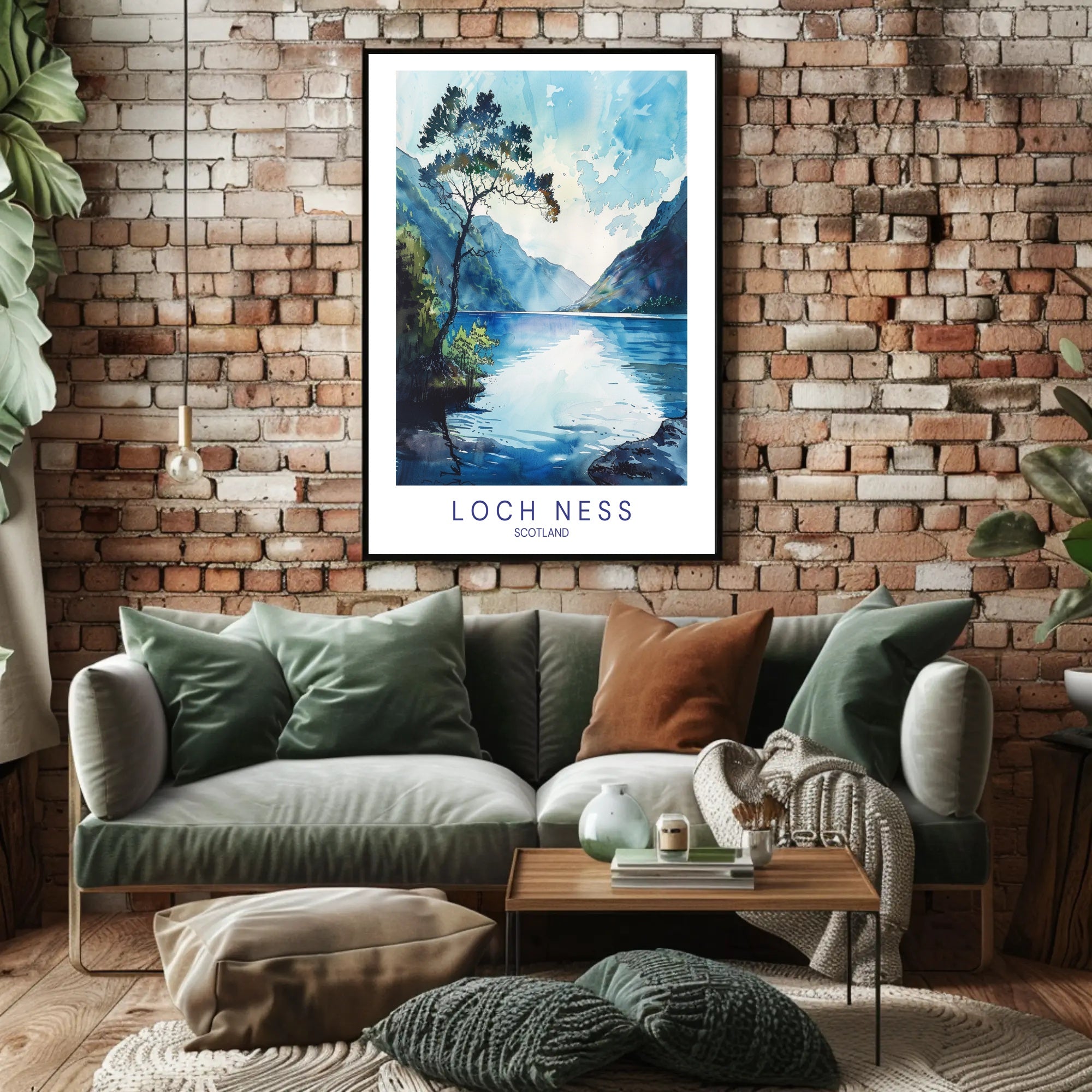 Serene Loch Ness Watercolor Landscape Travel Poster PosterGoat