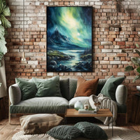 Northern Lights Over Majestic Mountains Poster