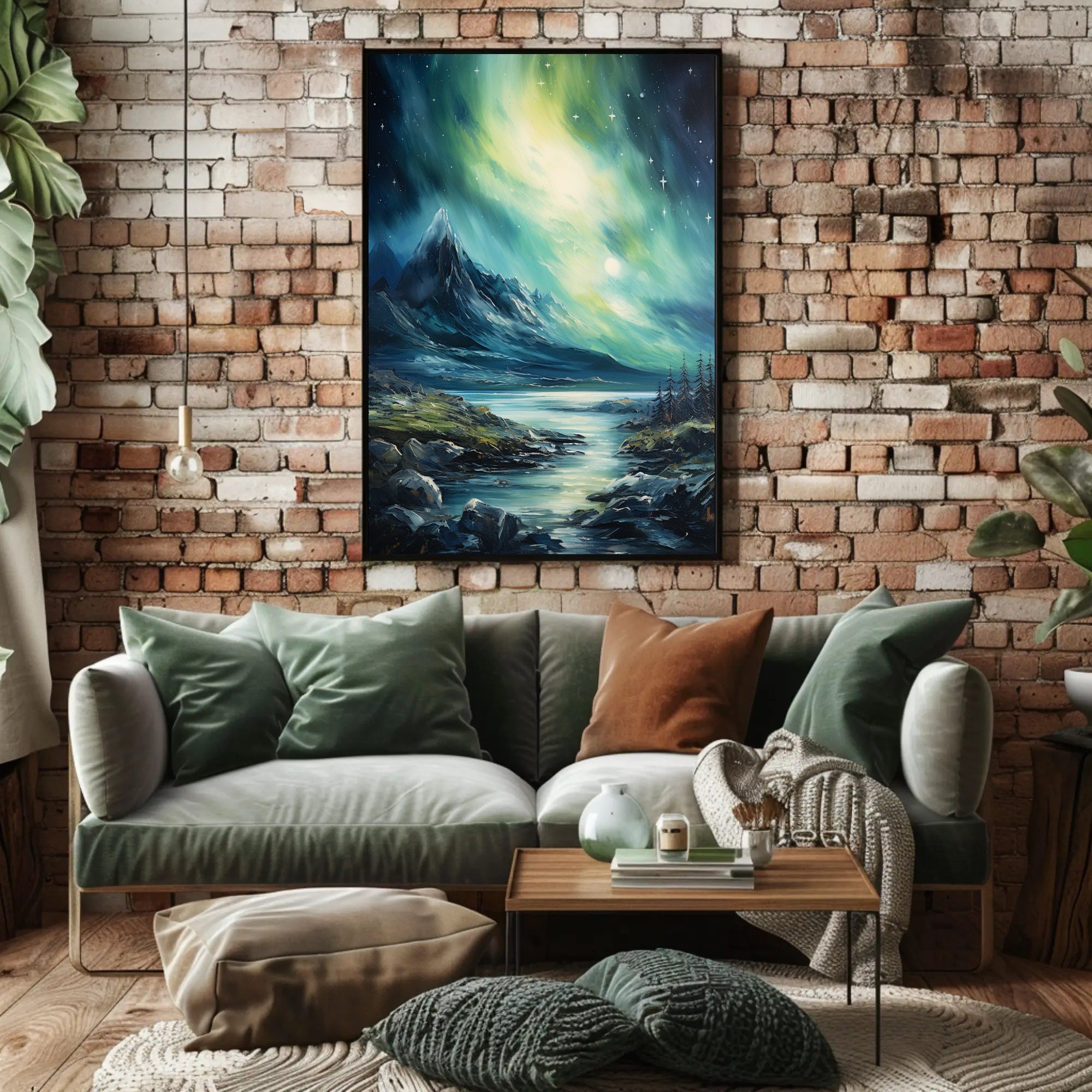 Northern Lights Over Majestic Mountains Poster