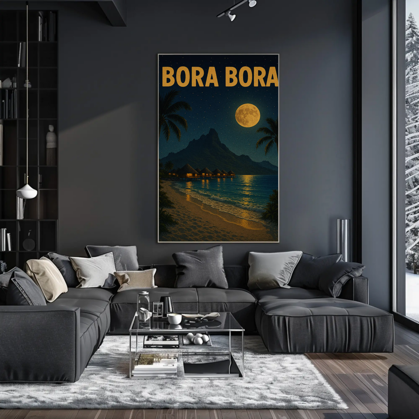 Bora Bora Moonlit Beach Paradise Travel Poster