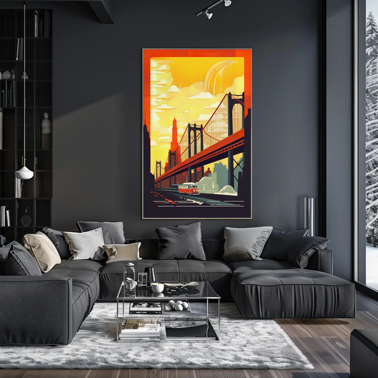 Golden Bridge City Transit Scene Travel Poster