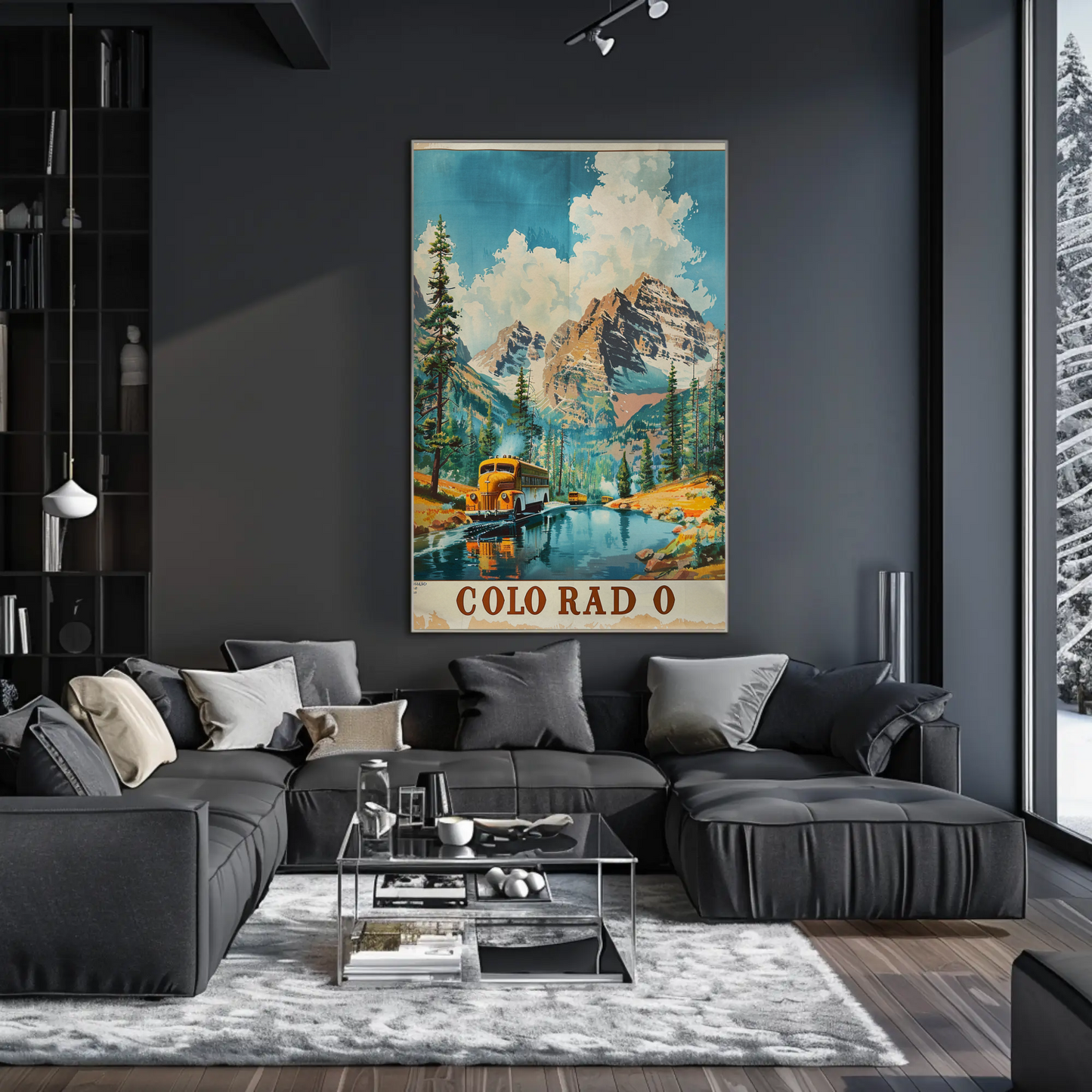 Colorado Rocky Mountains Forest Bus River Travel Poster