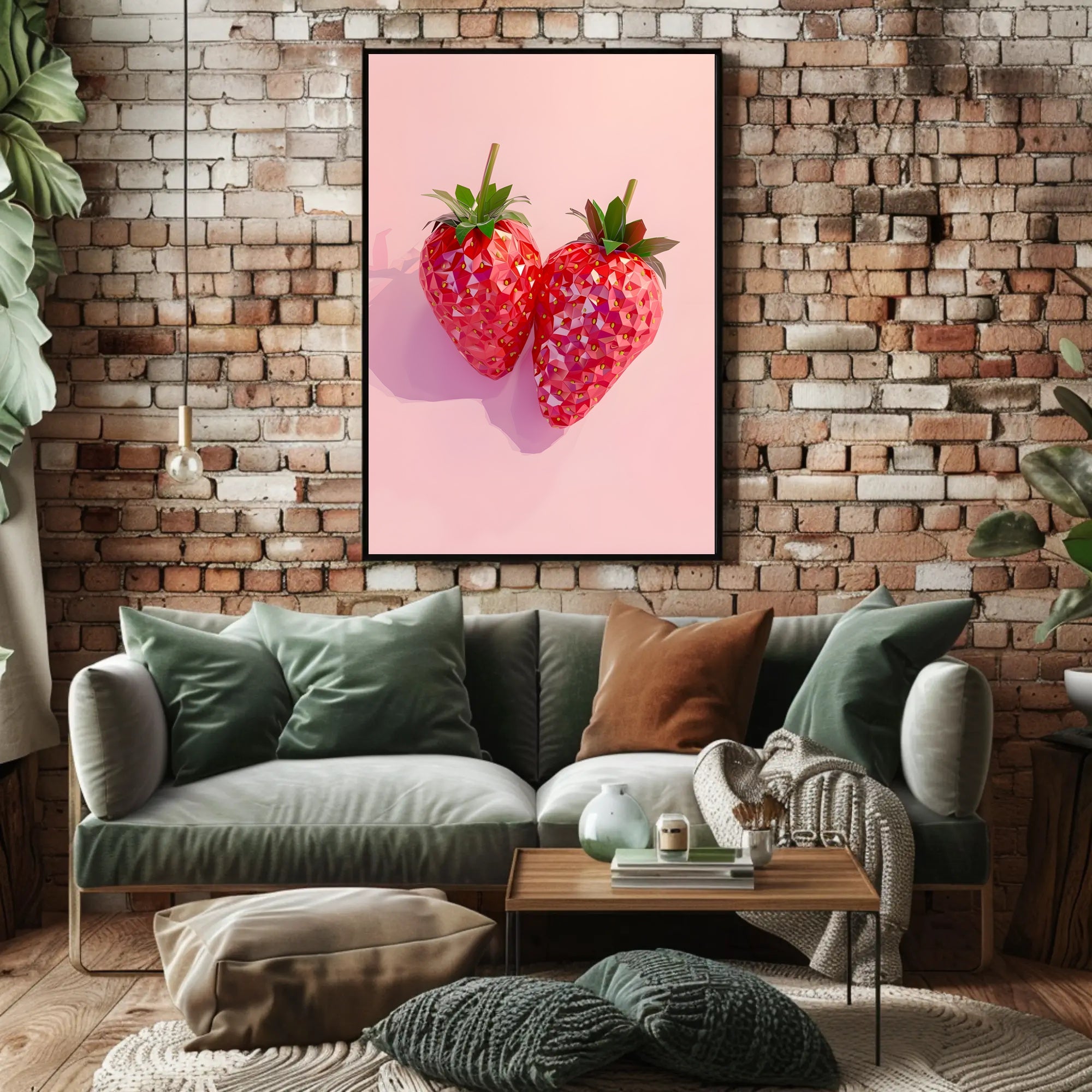 Strawberries in Geometric Design Abstract or Artistic Poster PosterGoat