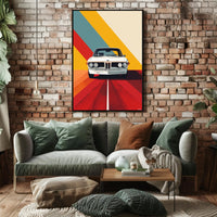 Classic White Car Adventure Vibrant Abstract or Artistic Poster PosterGoat