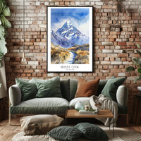 Mount Cook Watercolor Travel Poster PosterGoat