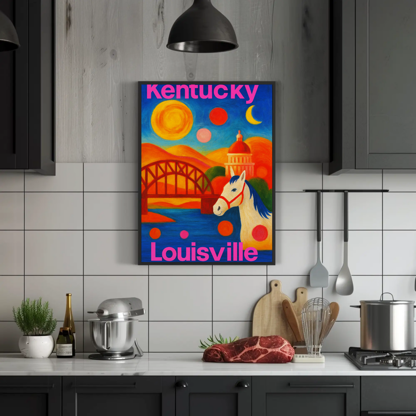 Louisville Kentucky Skyline Retro Vintage Travel Poster