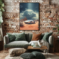 Retro Sports Car Desert Scene Art Poster