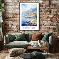 Montenegro Coastal Village Watercolor Travel Poster PosterGoat