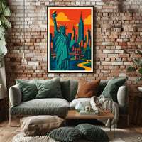 New York City Skyline Poster Modern Travel Wall Art