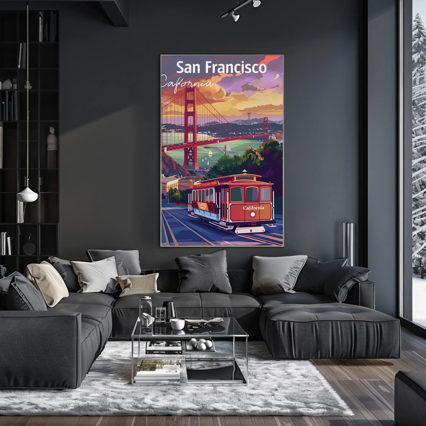 San Francisco Trolley Golden Gate Iconic View Travel Poster