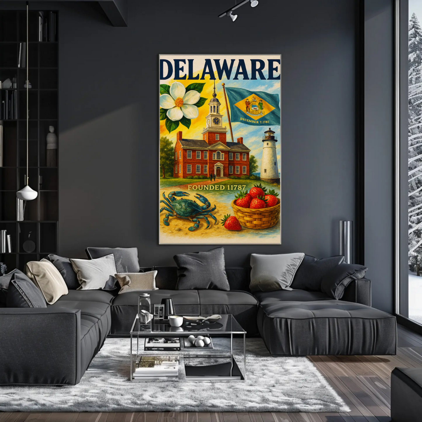 Delaware Flag Crab Strawberries Travel Poster