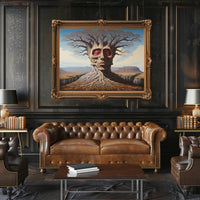 Surreal Tree Face in a Mystical Desert: Artistic Poster