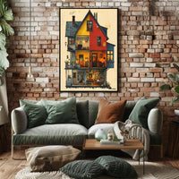 Whimsical Vintage House Cross-Section Art Poster PosterGoat