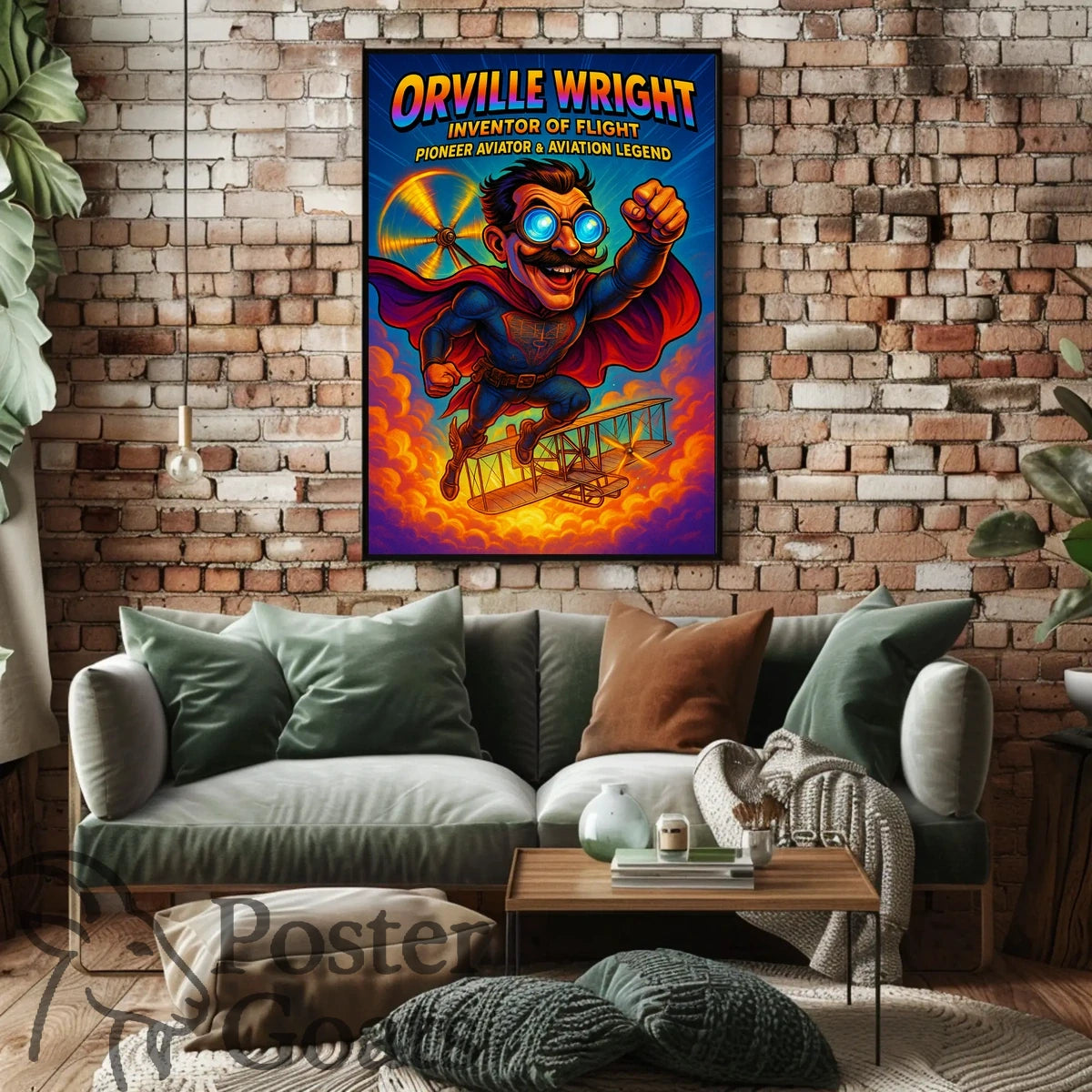 Orville Wright Comic Superhero Aviation Poster
