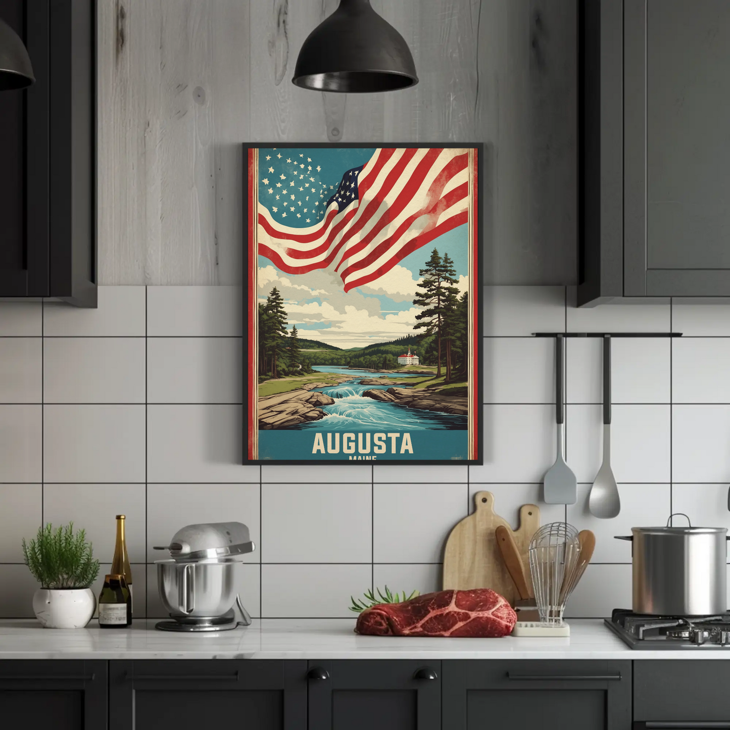 Augusta Maine River Retreat Vintage Travel Poster