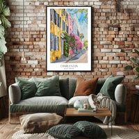 Charming Watercolor Charleston Street Scene Travel Poster PosterGoat