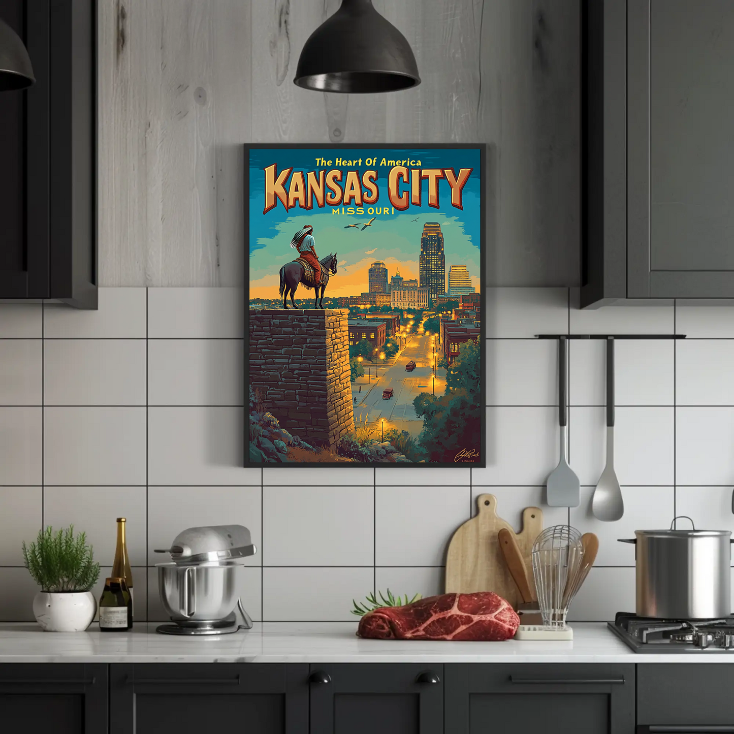 Kansas City The Heart of America Overlook Vintage Travel Poster