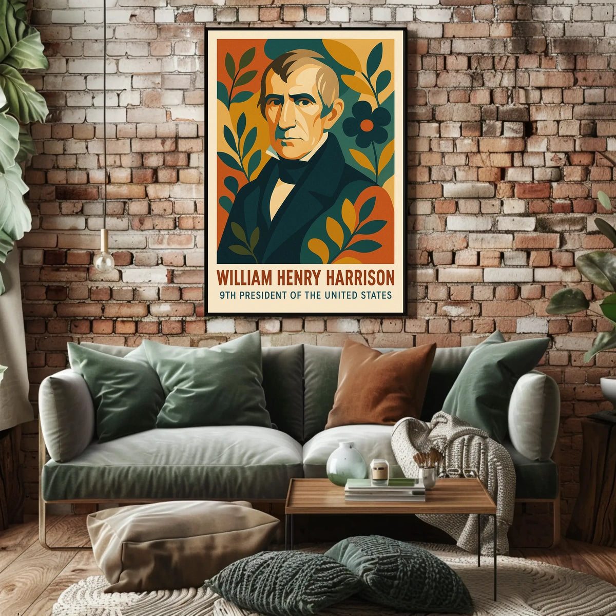 William Henry Harrison Vintage Patriotic Portrait History Inspired Minimalist Americana Heritage Poster