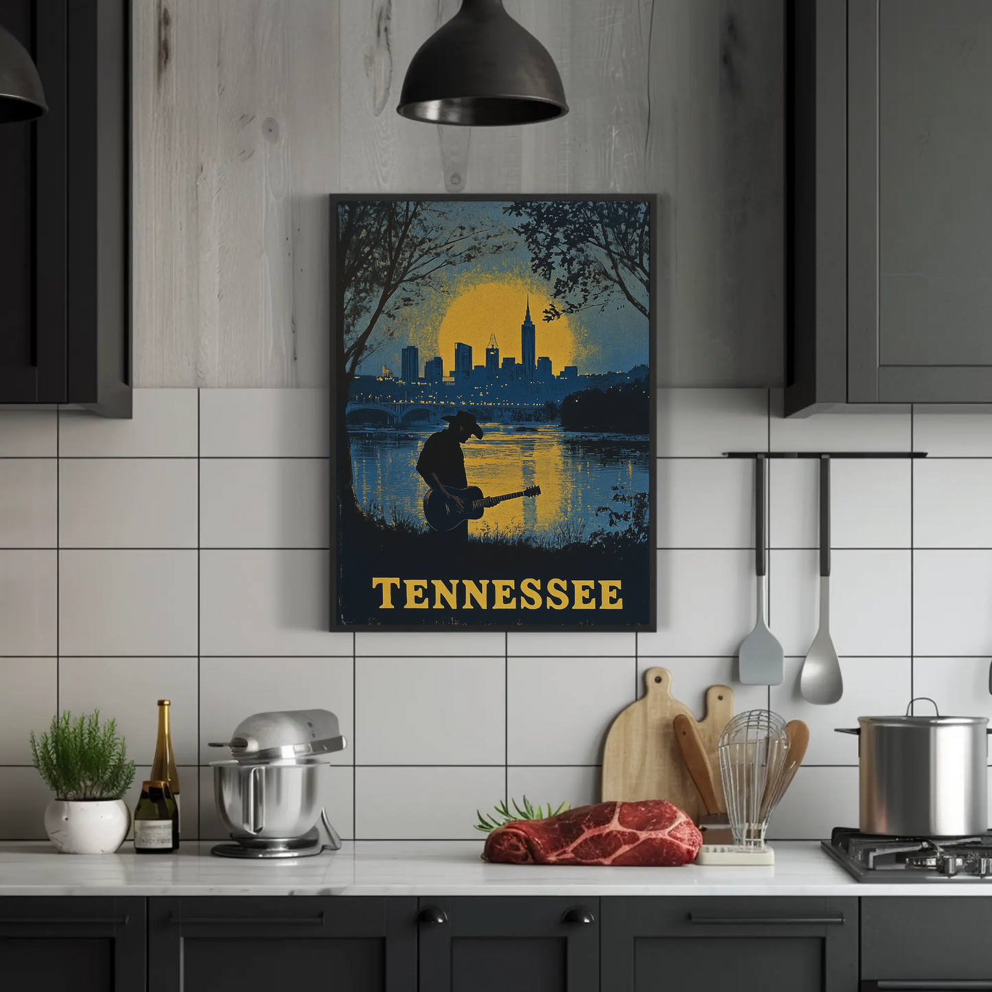 Tennessee Vintage Poster - Music and Cityscape