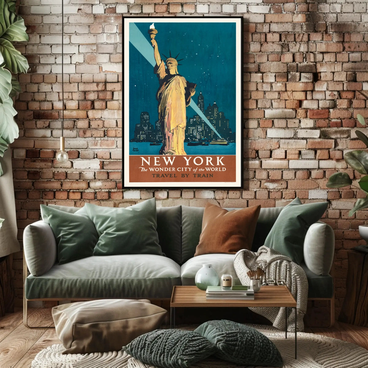 New York City Travel Spotlight Poster Vintage Wall Art