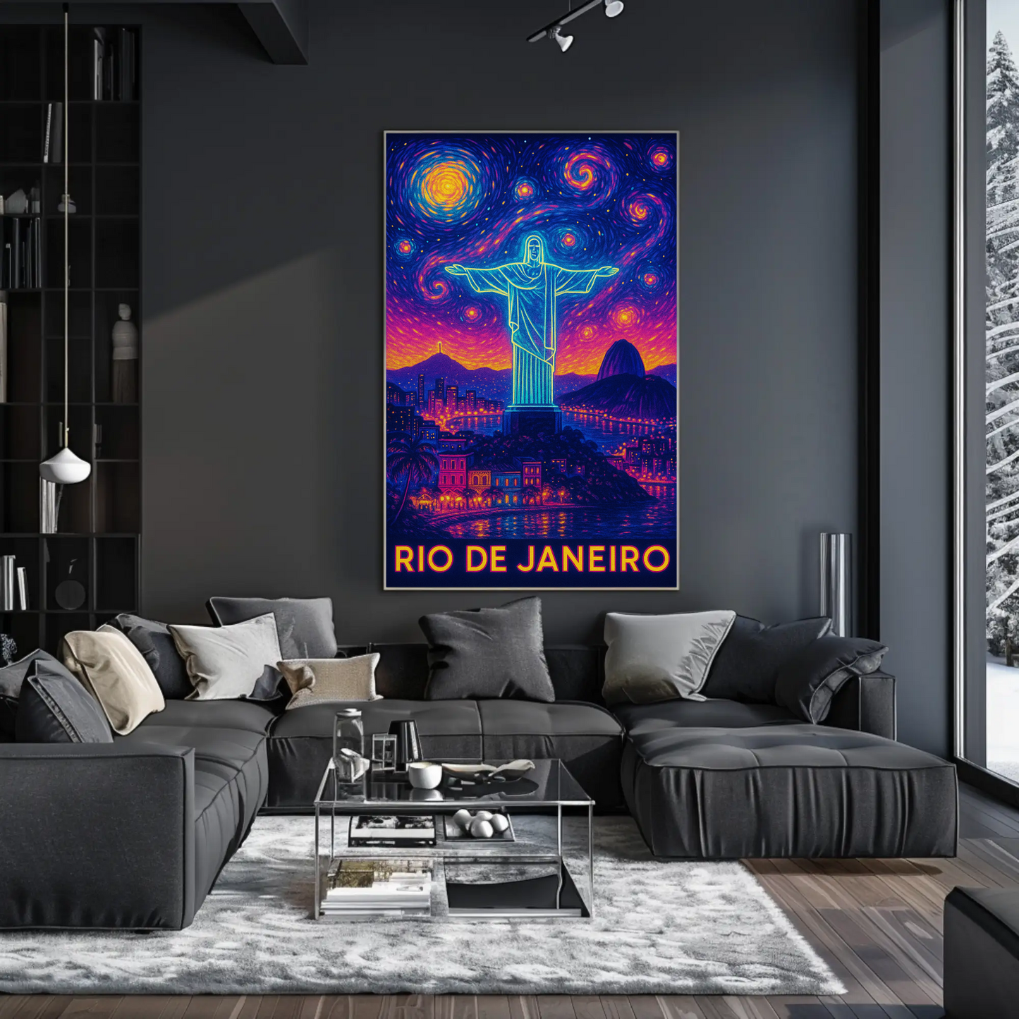 Rio De Janeiro Christ Neon Night Sky Travel Poster