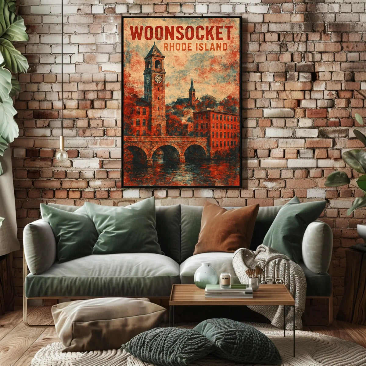 Vintage Woonsocket Clock Tower Nostalgic Watercolor Poster