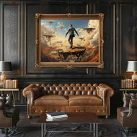 Surreal Suit Man on Broken Platforms Artistic Poster