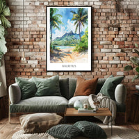 Mauritius Watercolor Landscape Travel Poster PosterGoat