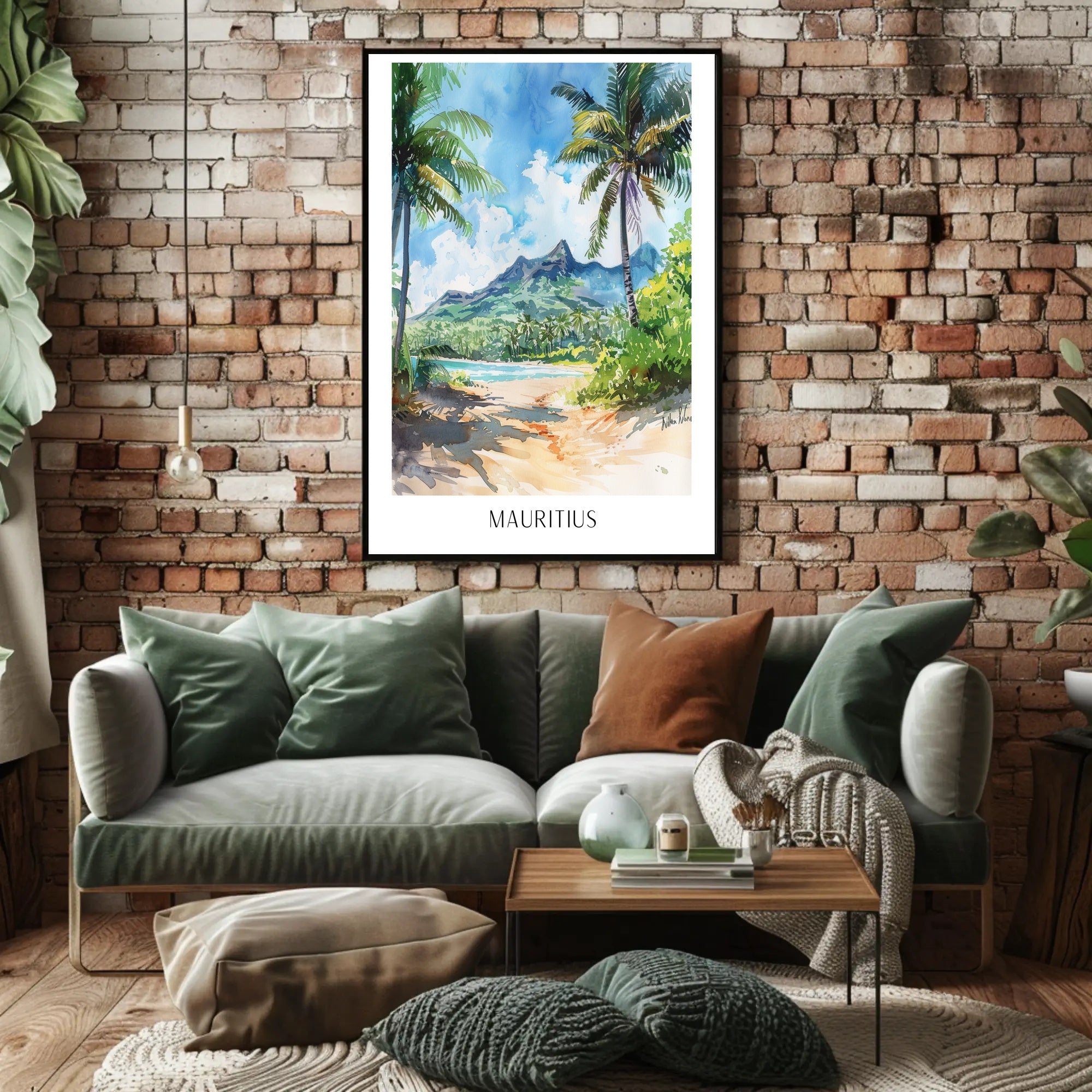 Mauritius Watercolor Landscape Travel Poster PosterGoat