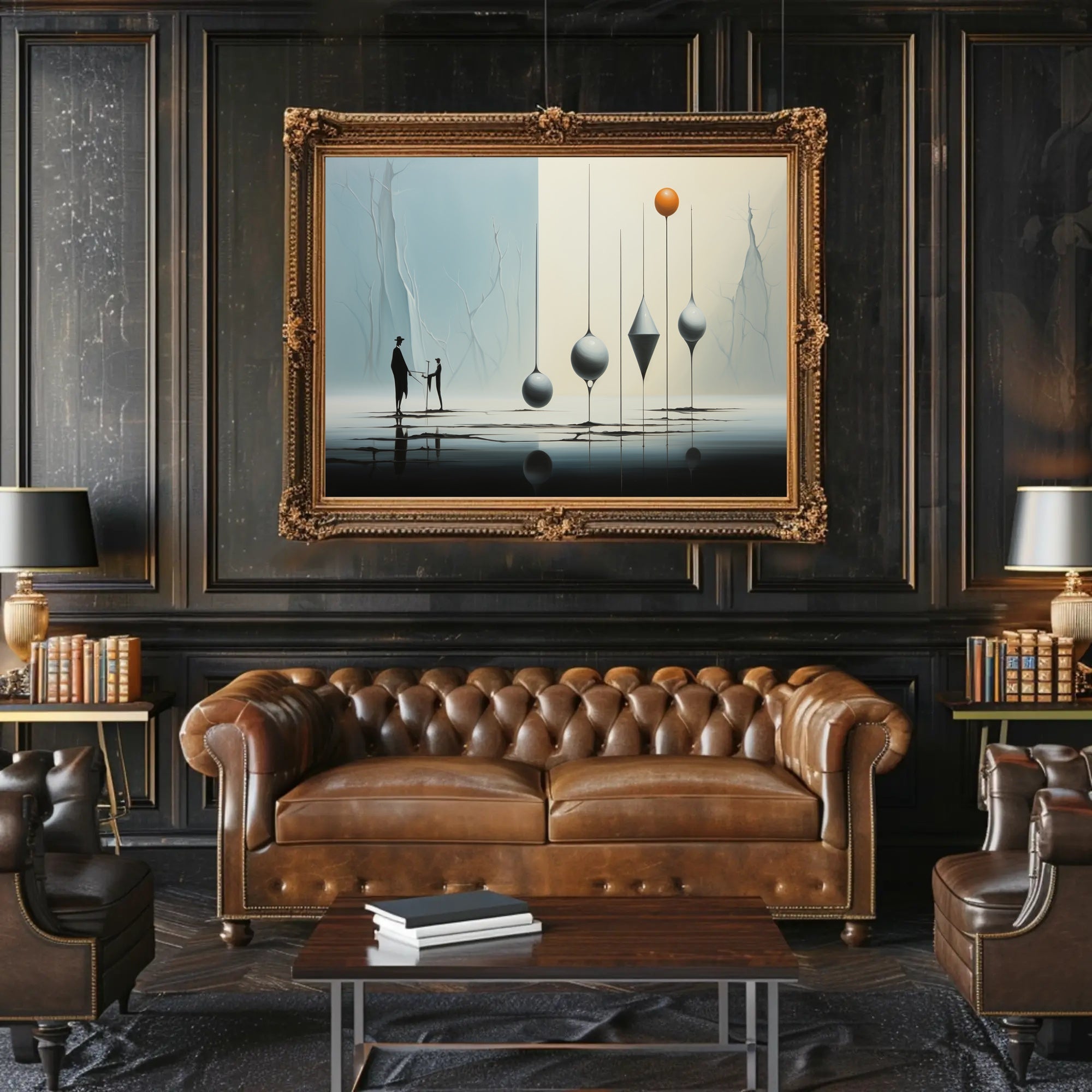 Surreal Silhouettes on Reflective Surface Artistic Poster