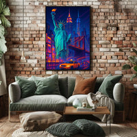 New York City Poster Modern Neon Nightlife Wall Art