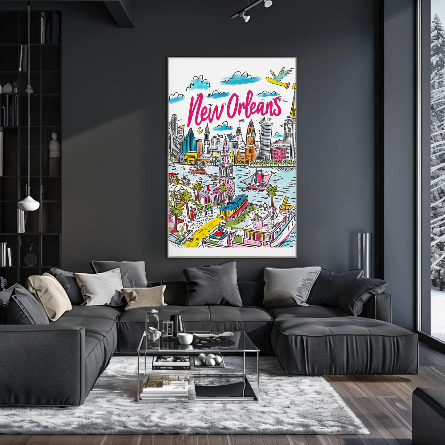 New Orleans Louisiana Colorful Riverside Cityscape Travel Poster