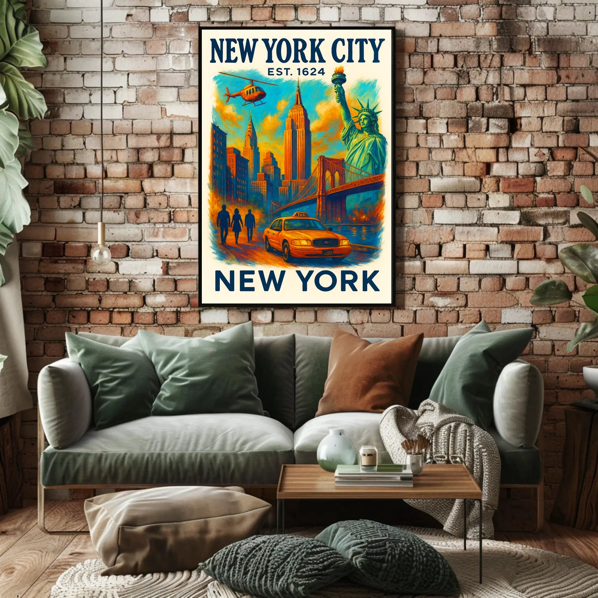 New York City Icons Poster Vintage Cityscape Wall Art