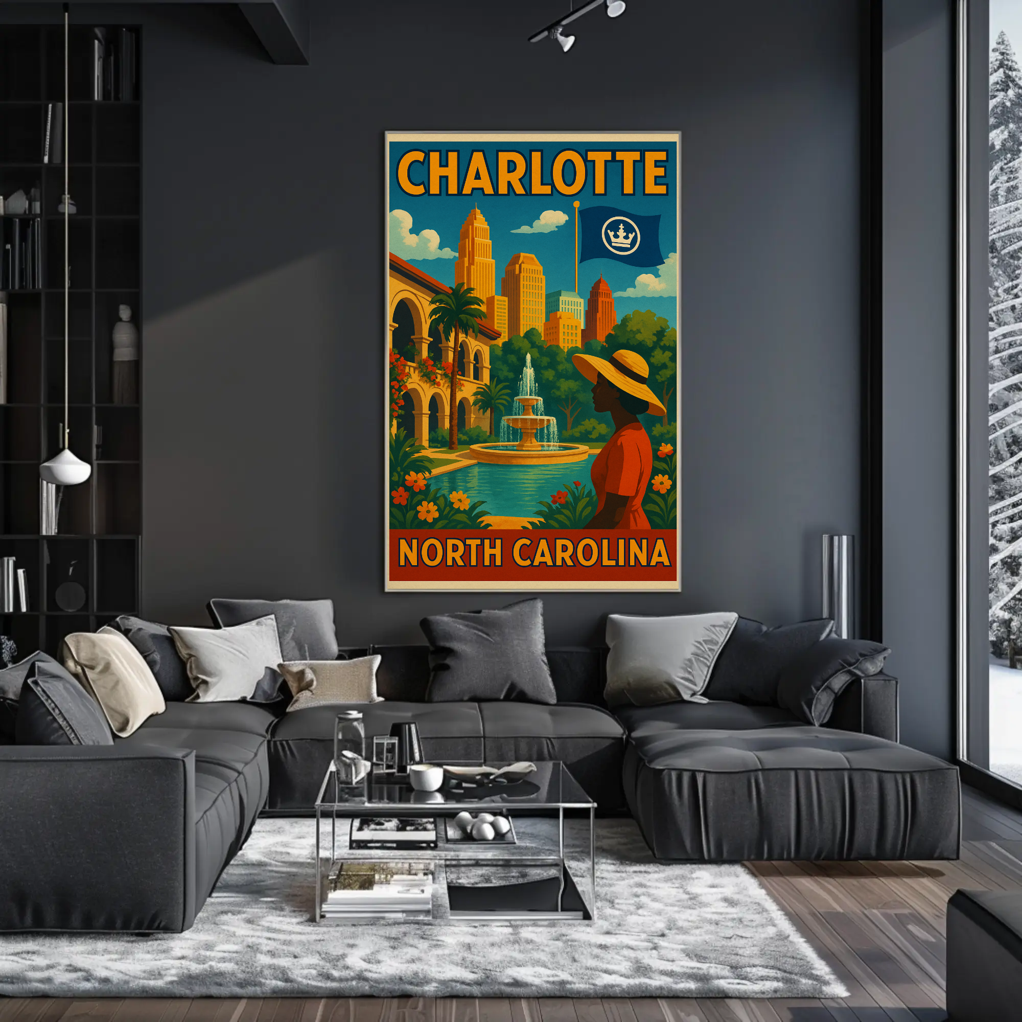 Charlotte Cityscape Elegance Art Deco Travel Poster PosterGoat