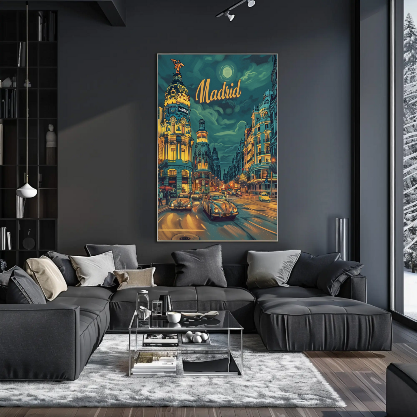 Madrid Night Drive Glowing Lights Retro Travel Poster