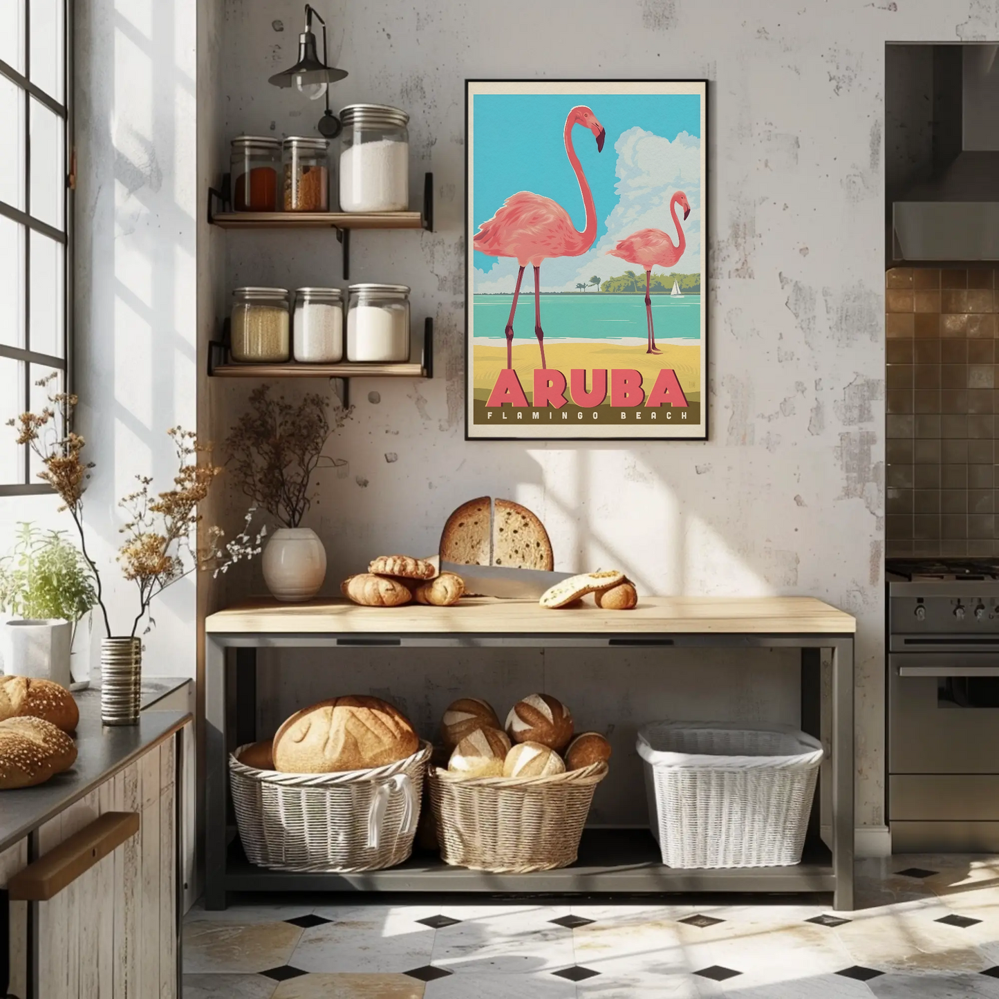 Vintage Poster Aruba Flamingo Beach