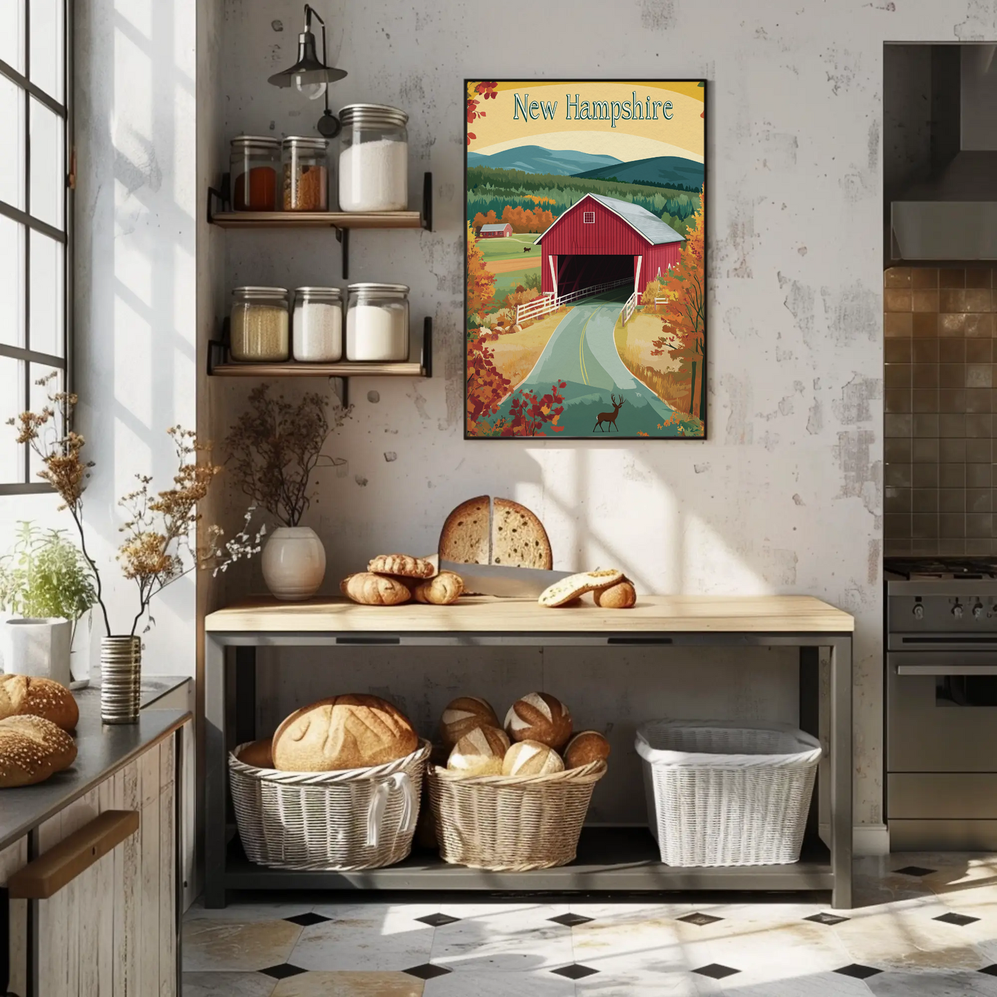 New Hampshire Vintage Poster Covered Bridge