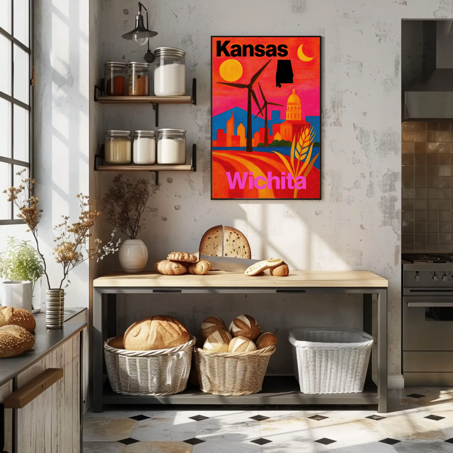 Wichita Kansas Skyline Retro Vintage Travel Poster