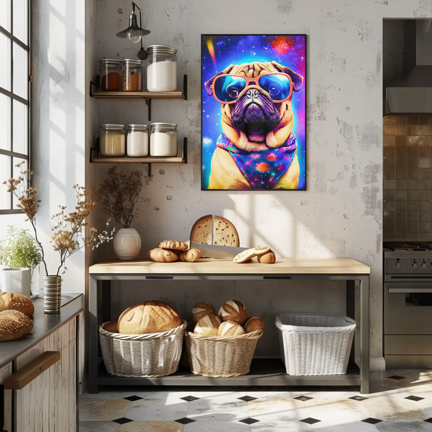 Space Pug Dog Neon Galaxy Glasses Cool Poster Art