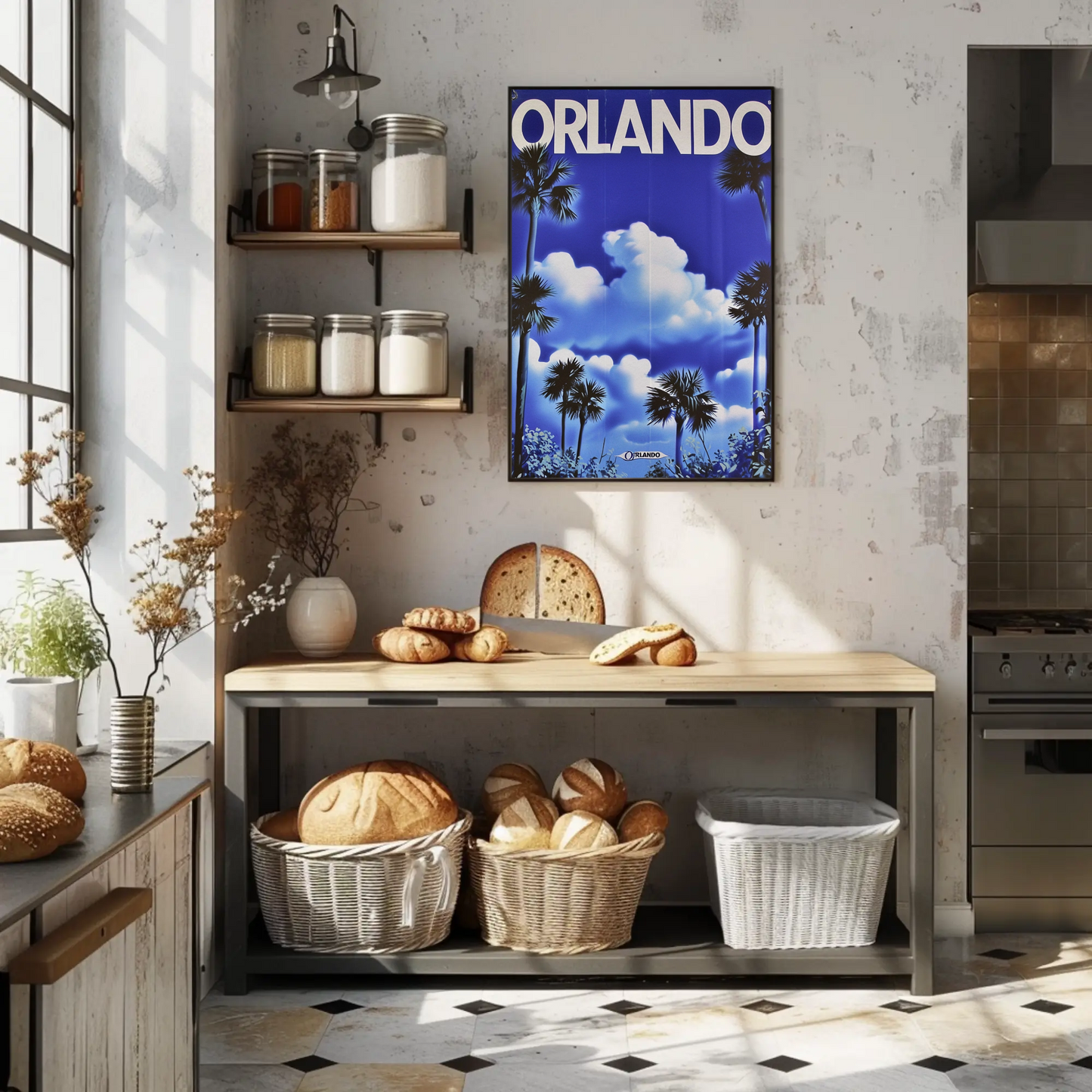 Orlando Florida Palm Trees Clouds Vintage Travel Poster