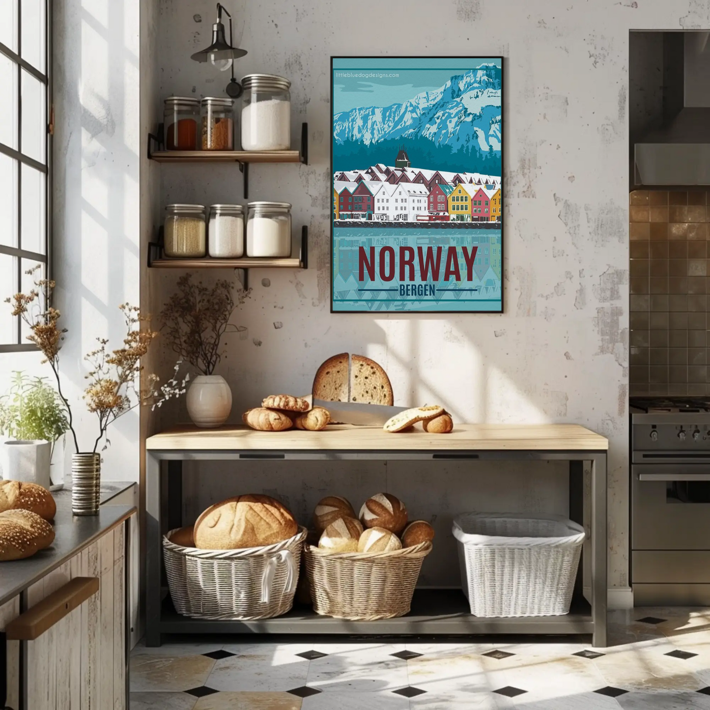 Norway Vintage Poster Bergen Winter