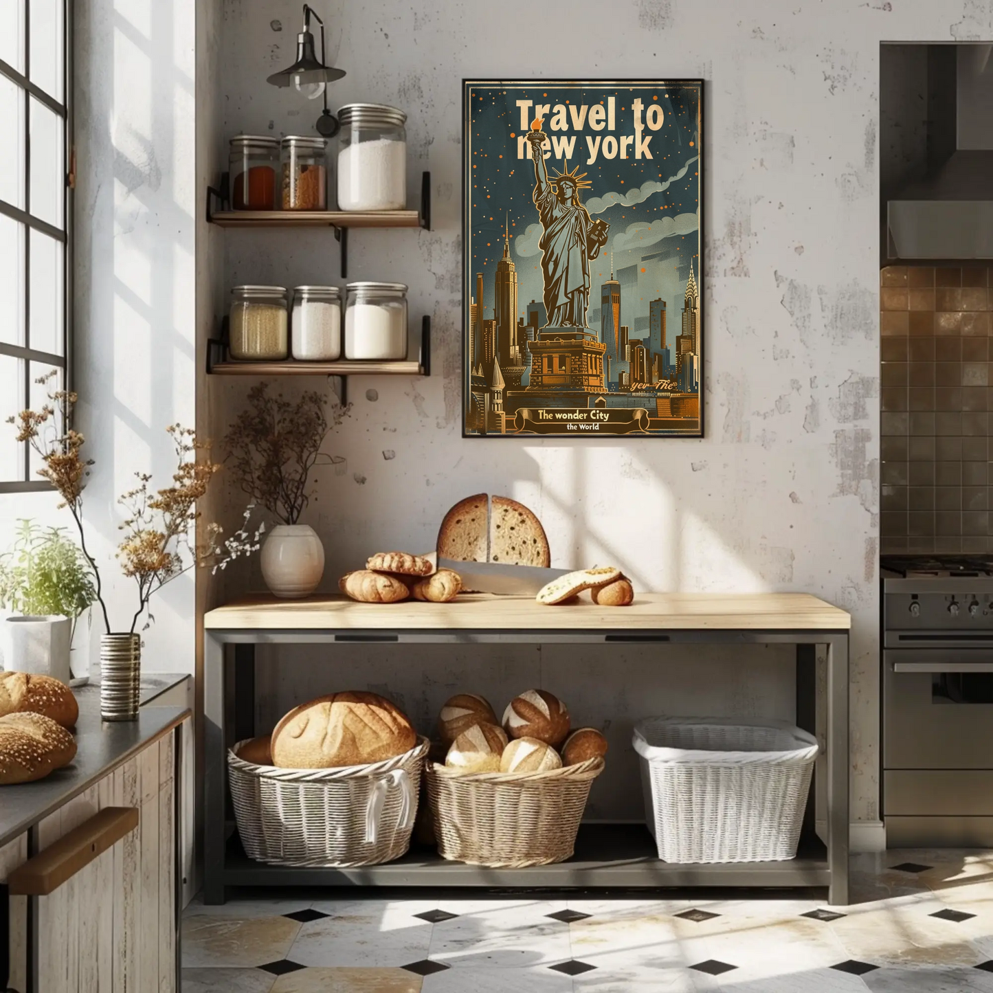 Travel to New York Statue of Liberty Vintage Poster