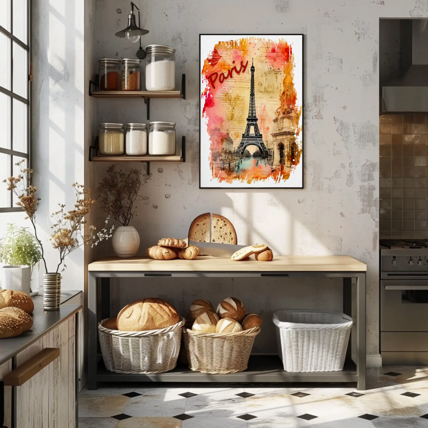 Paris Eiffel Tower Ink Sketch with Vintage Background