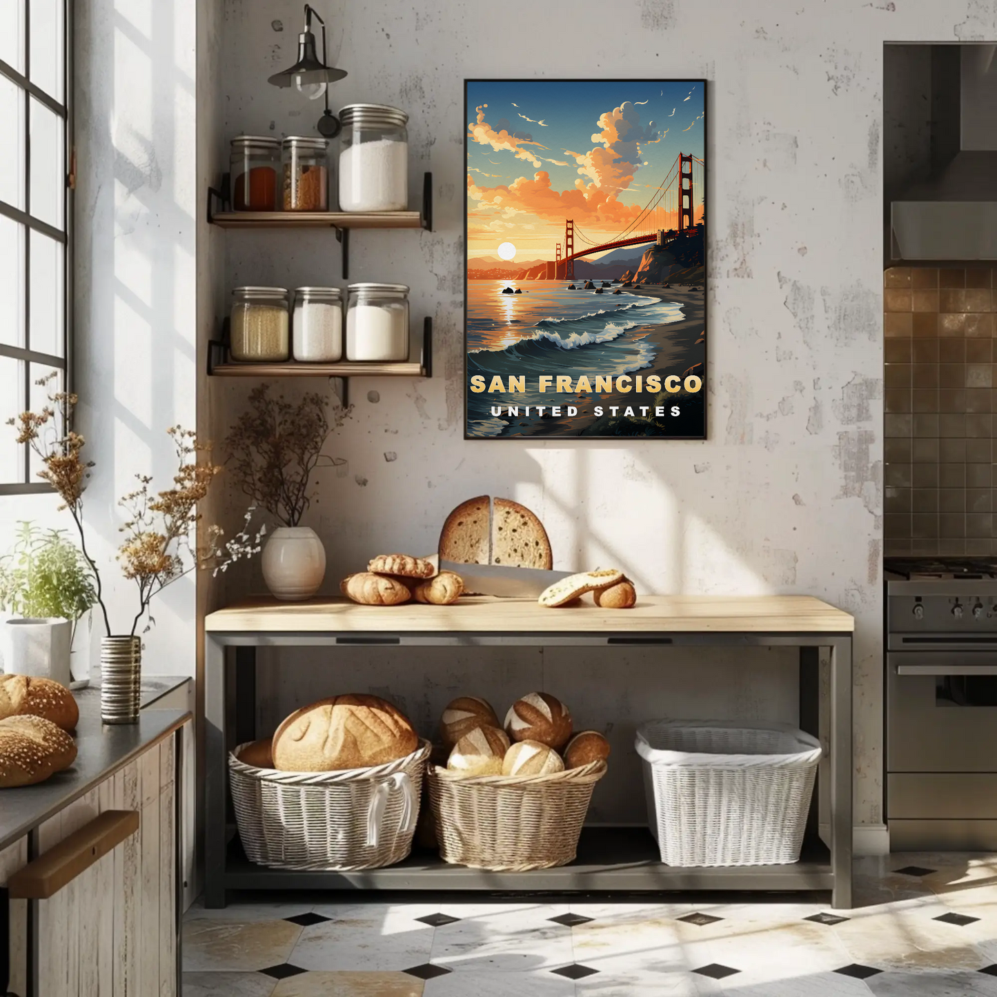 San Francisco Golden Gate Sunset Vintage Travel Poster
