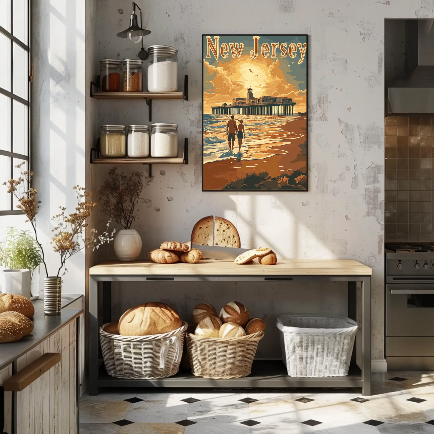 New Jersey Vintage Poster - Sunset at the Pier