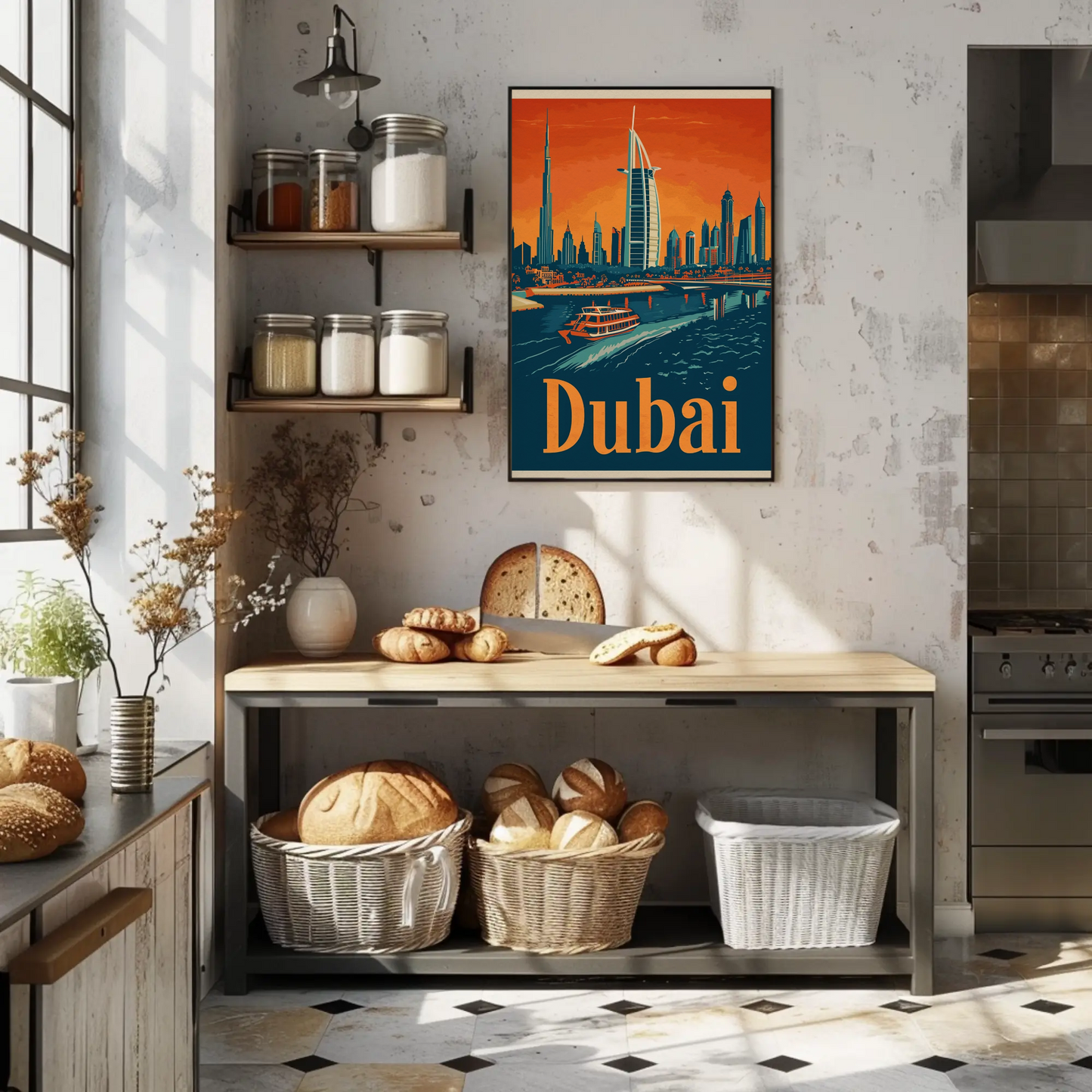 Dubai Cityscape Vintage Poster