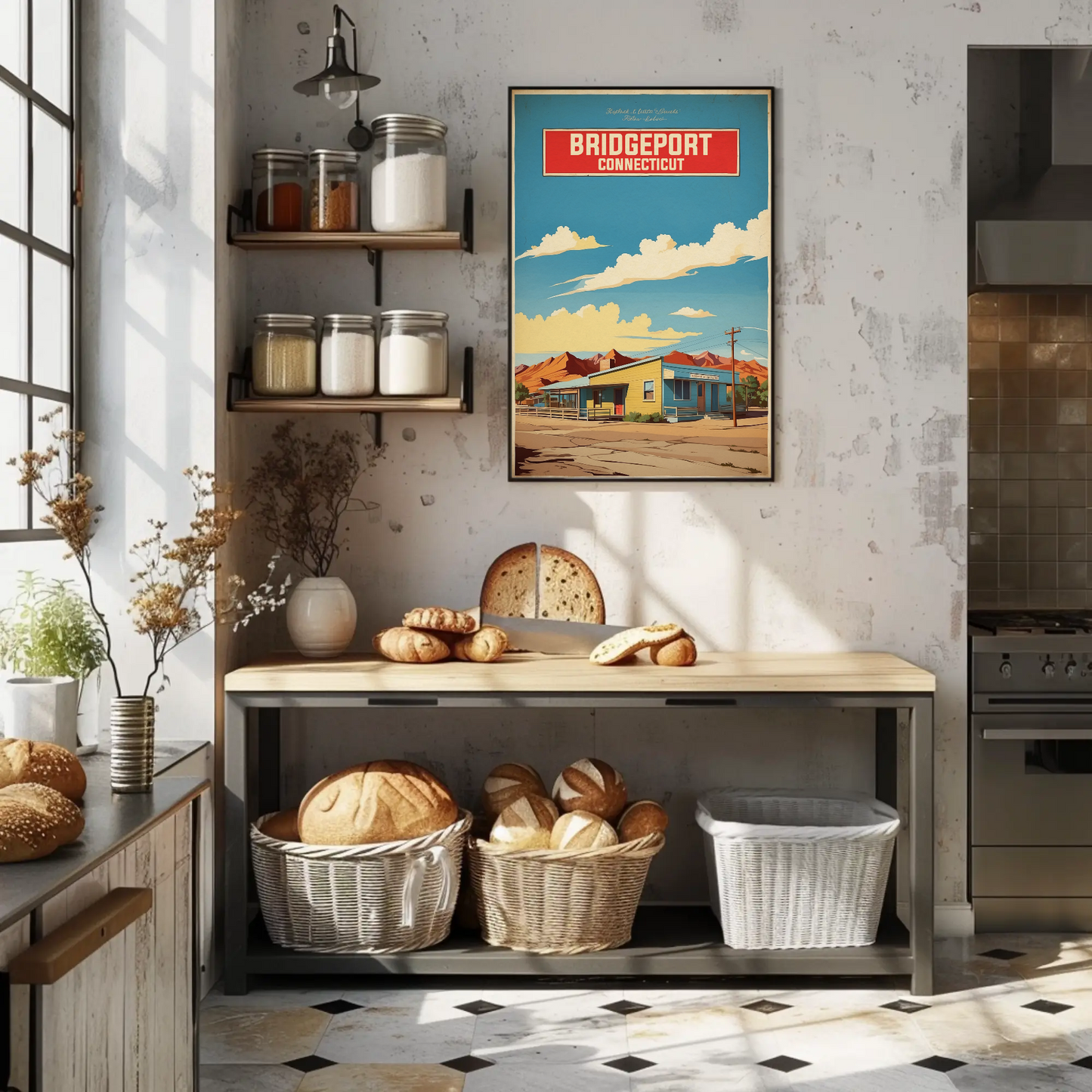 Bridgeport Connecticut Cityscape Art Print Vintage Travel Poster