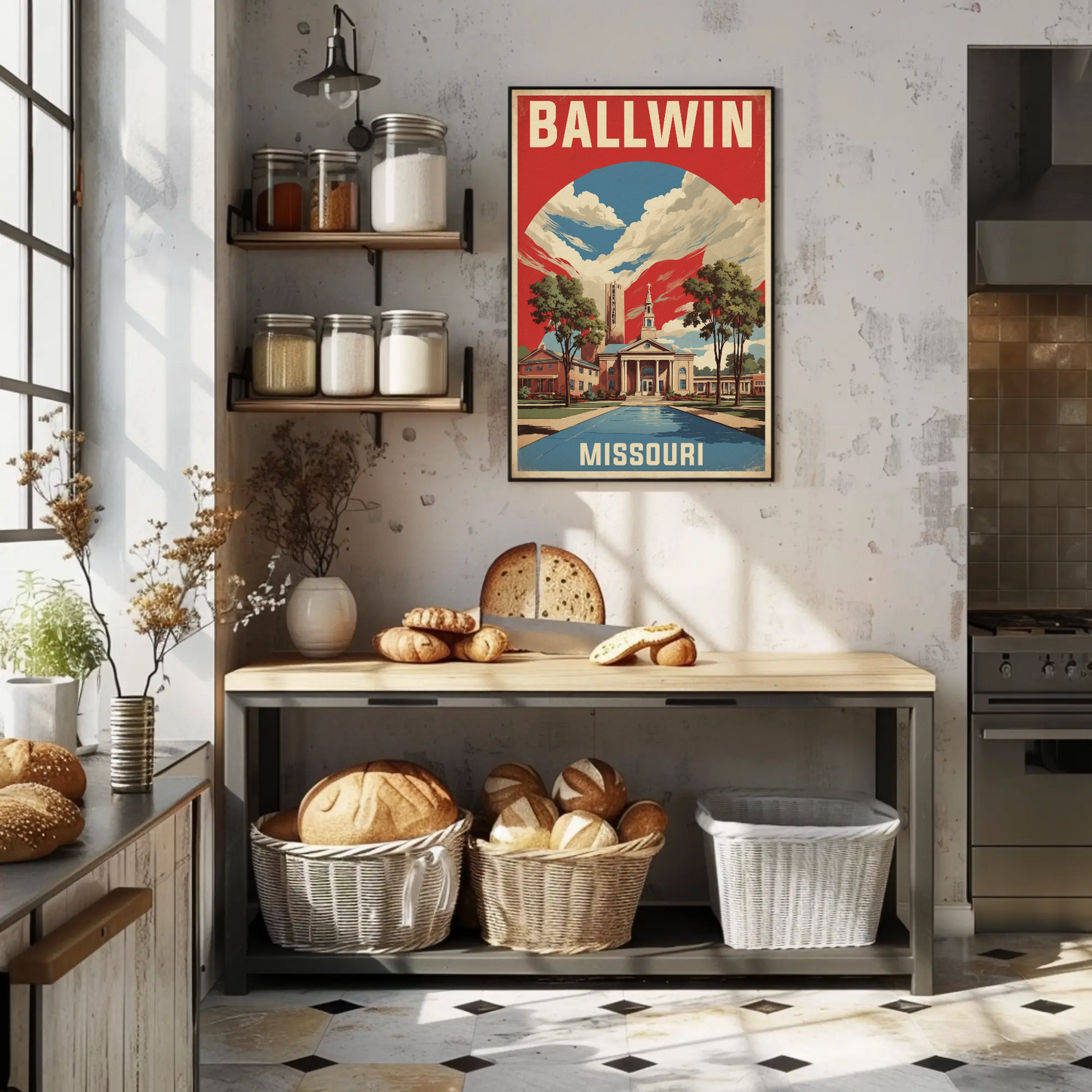 Ballwin Missouri Church Centerpiece Vintage Travel Poster